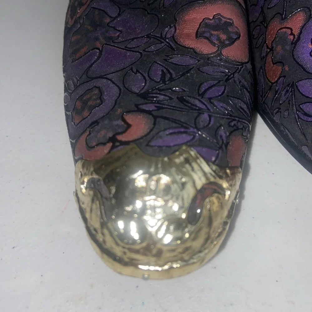 CH KWOK Mens Pointed Toe Floral Gold Cap Shoes Leather Nightclub Party Sz46 12 - Picture 3 of 12